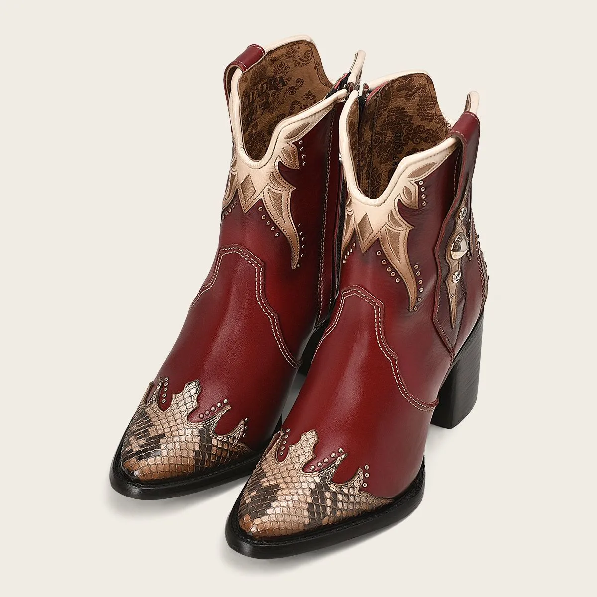 4Q06PH - Cuadra red fashion python skin ankle boots for women