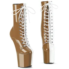 8 Inch Heelless CRAZE-1040TT Taupe White Patent