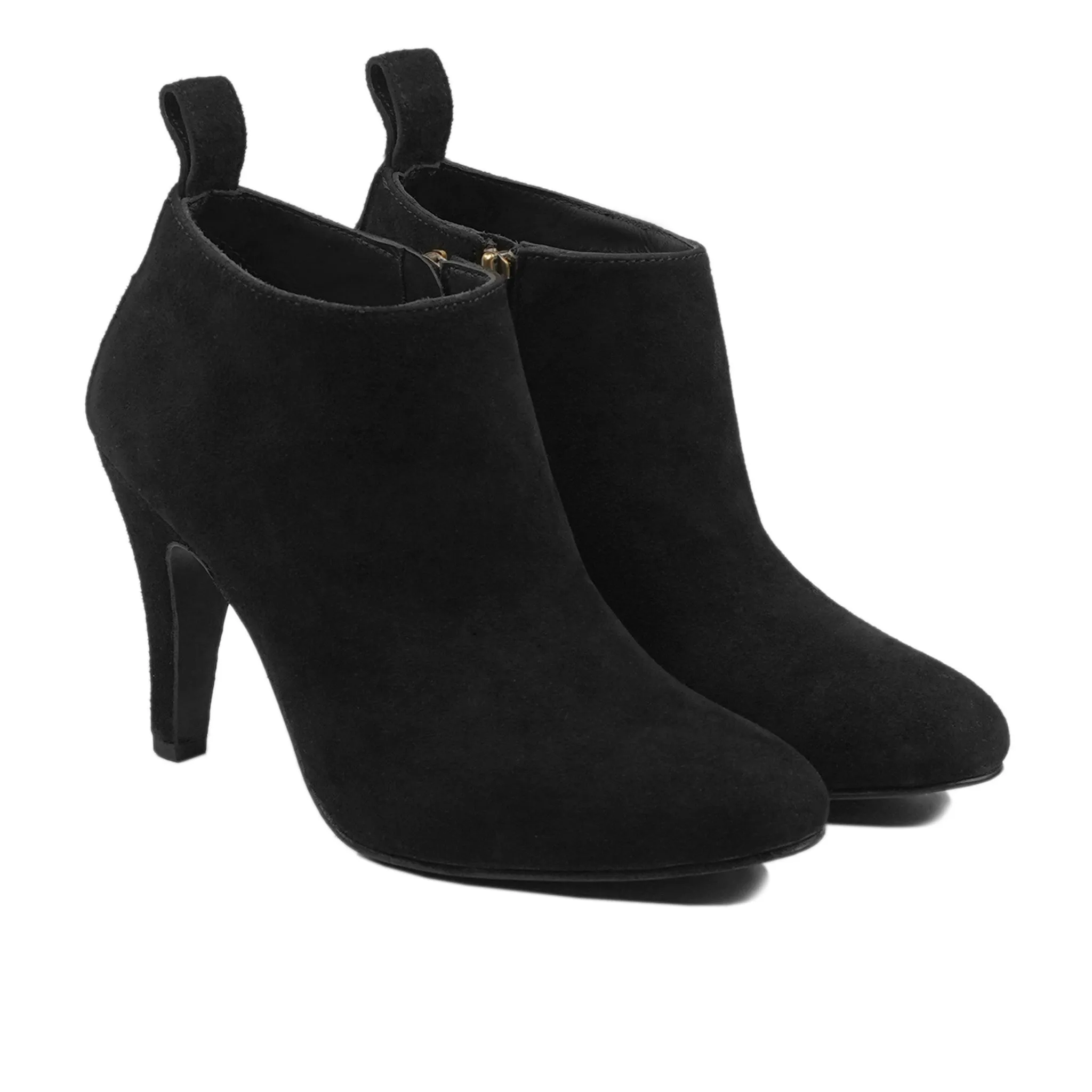 Antioch - Ladies Black Kid Suede Kid Suede Leather Ankle Boot