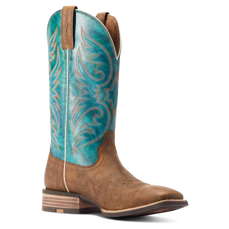 'Ariat' Men's 13 Ricochet Western Square Toe - Aged Tan / Mystic Teal