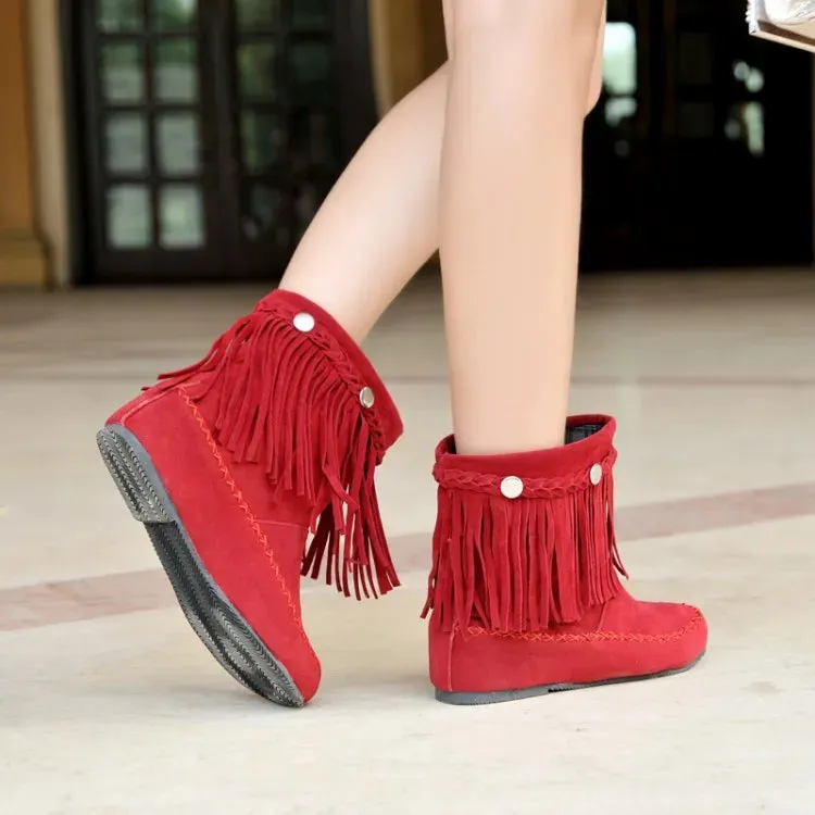 Ashore Shop boho ethnic national women tassel fringe Faux suede leather ankle boots