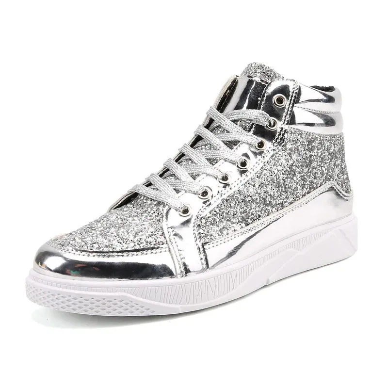 Ashore Shop Men High Top Sneakers Male Ankle Boots Gold Luxury Glitter Shoes Streetwear