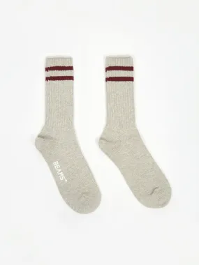 Beams Plus Schoolboy Sock - Grey/Burgundy