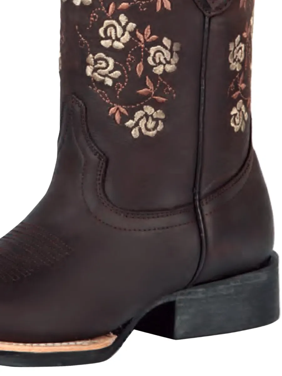 Botas Vaqueras Rodeo con Tubo Bordado de Flores de Piel Genuina para Mujer 'El General' - ID: 44635