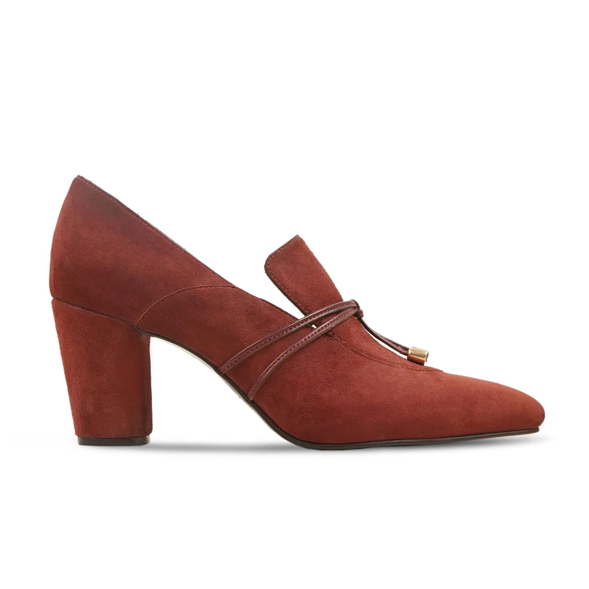 Burbank - Ladies Red Kid Suede Leather Heel