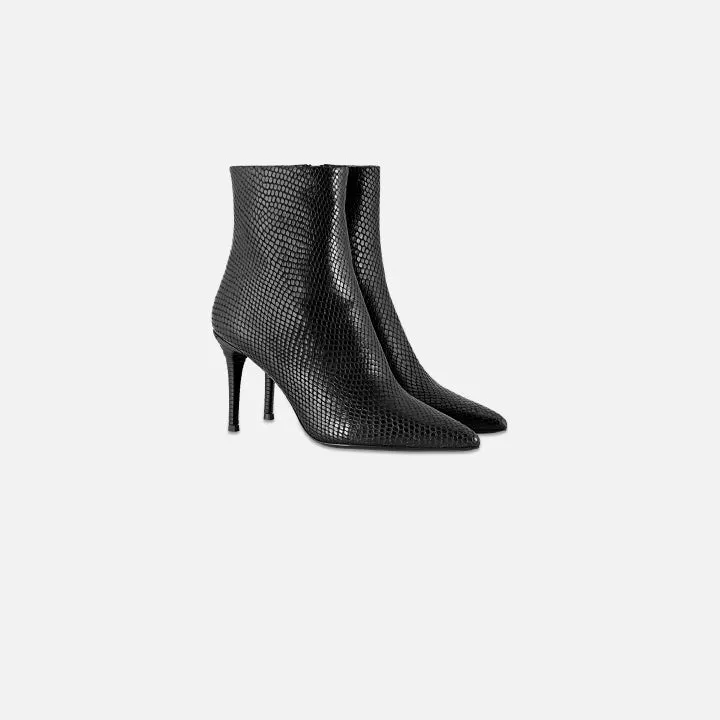 Claire Ankle Boot - Black - Snake Embossed