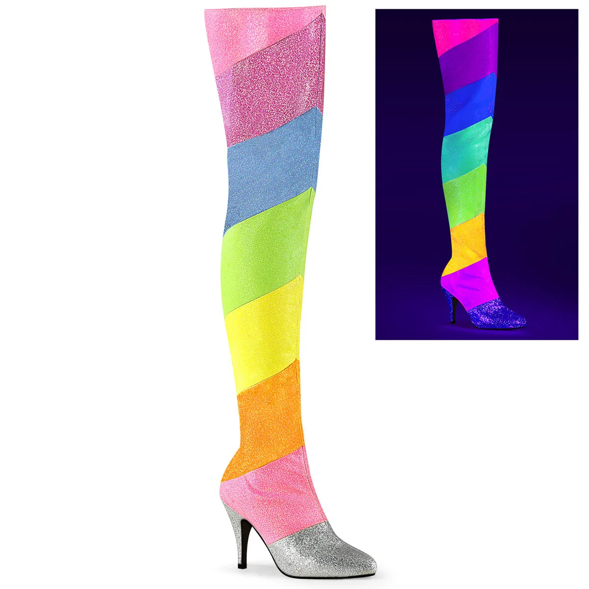 DREAM-3012RBG Thigh High Boot Blacklight Reactive Rainbow Boots