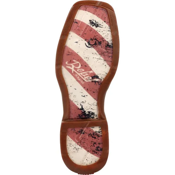 'Durango' Men's 11 Rebel Patriotic Flag Western Square Toe - Brown & Union Flag