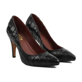 Gresham - Ladies Black Printed Crocodile Calf Leather Heel