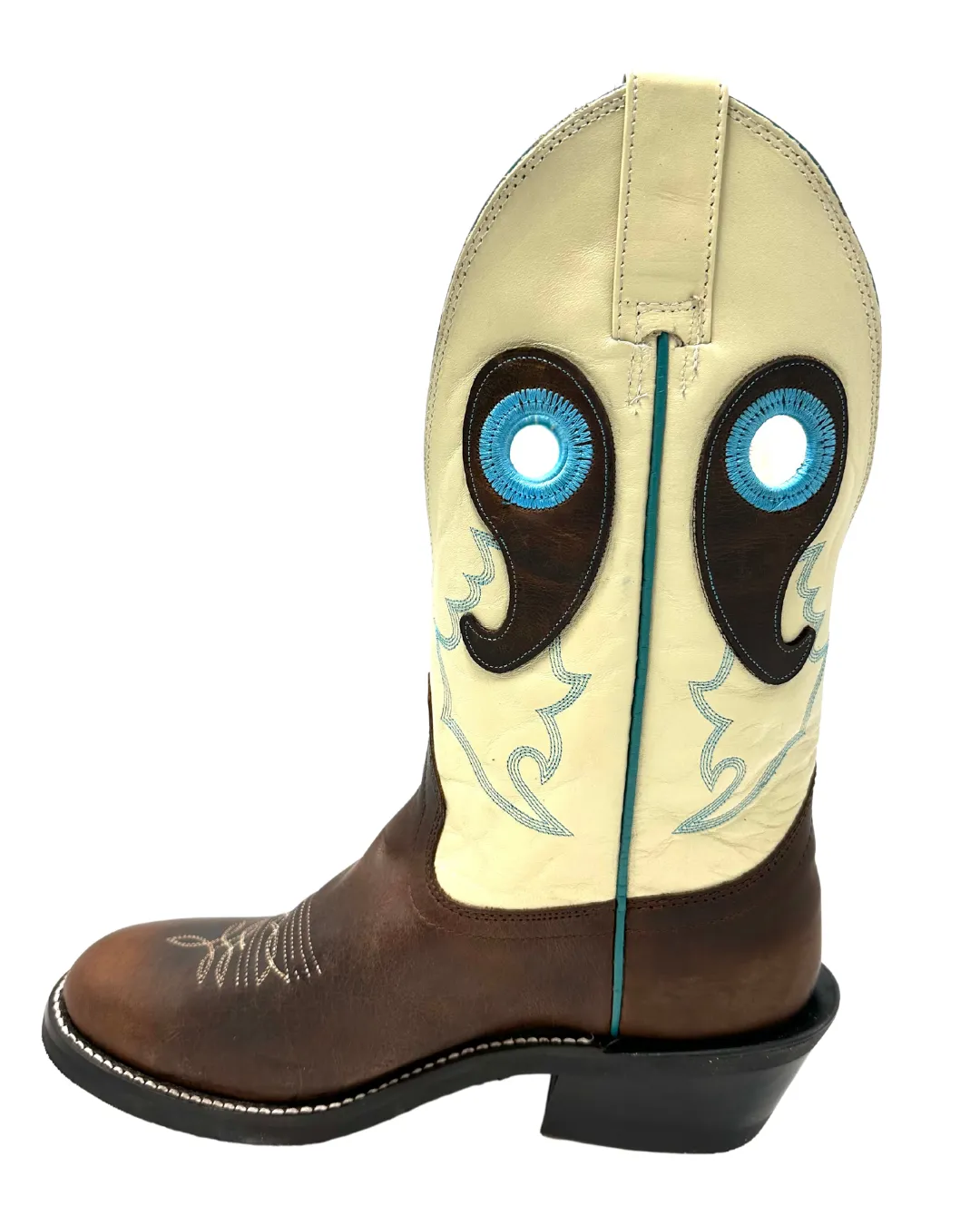 'Hondo Boots' Men's 12 Waxy Cowhide Western Round Toe - Brown Waxy / Bone