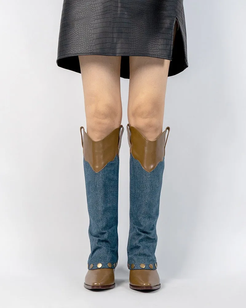 Knee High Denim Cowboy Cowgirl Western Boots