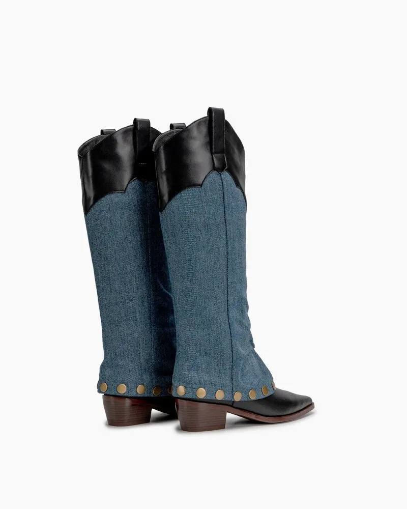 Knee High Denim Cowboy Cowgirl Western Boots