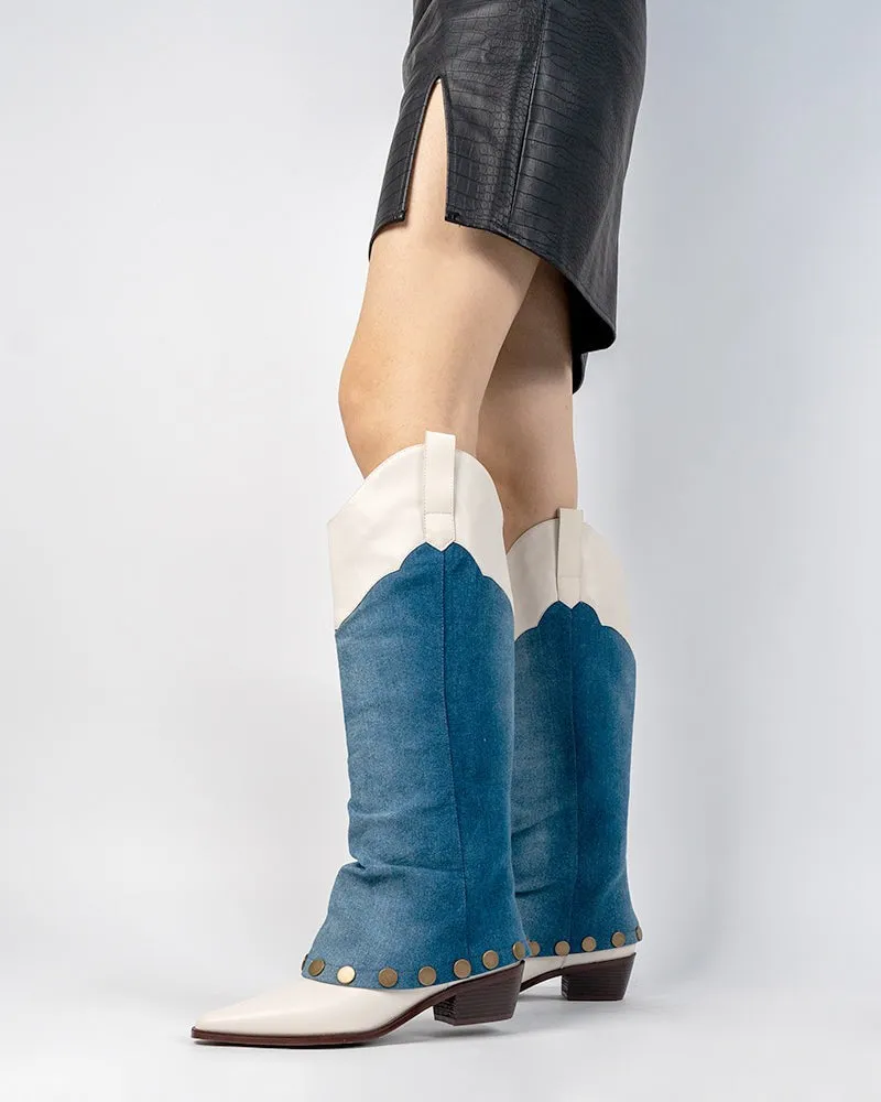 Knee High Denim Cowboy Cowgirl Western Boots