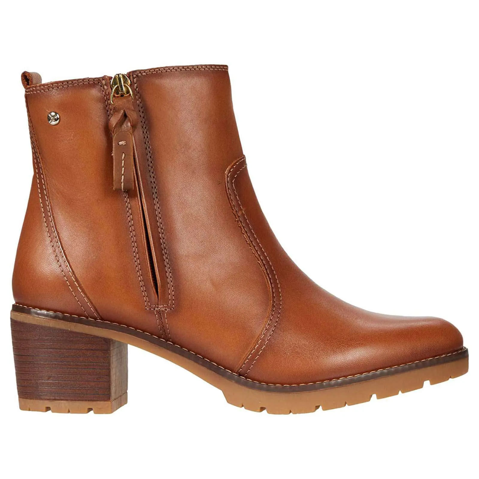 Llanes Calfskin Leather Women's Zip Up Stack Heeled Ankle Boots