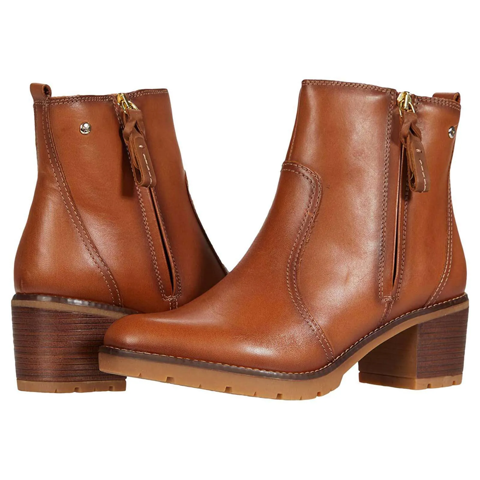 Llanes Calfskin Leather Women's Zip Up Stack Heeled Ankle Boots