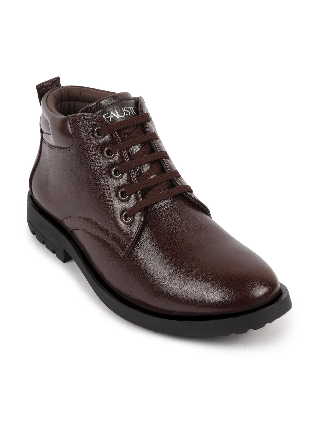 Men Brown Mid Top Fashion Lace-Up Outdoor Biker Chukka Boots