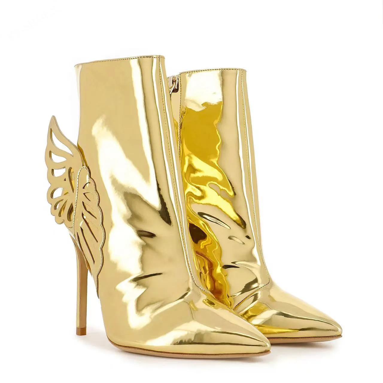 Metallic Butterfly Stiletto Ankle Boots