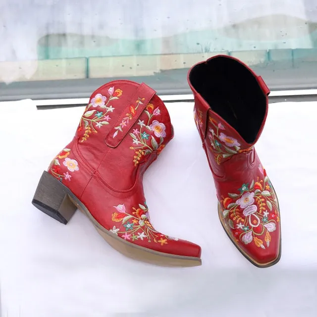 Retro cowboy boots  Low Heel Autumn Winter Women Shoes