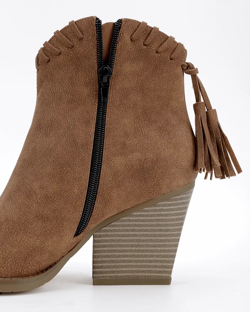 Retro Tassel Zipper Chunky Heel Ankle Boots