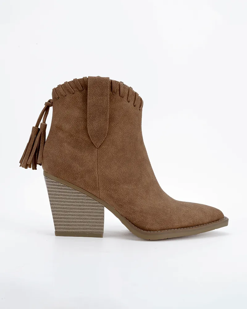 Retro Tassel Zipper Chunky Heel Ankle Boots