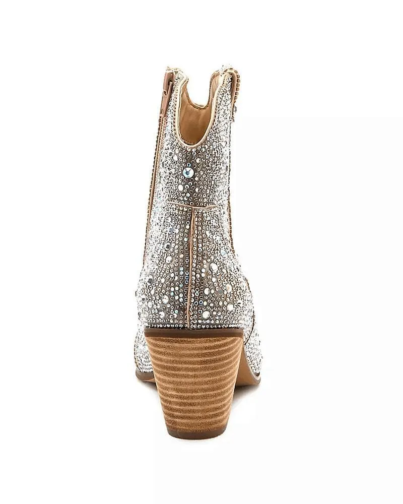 Rhinestone Pointed Toe Zipper Ankle Boots