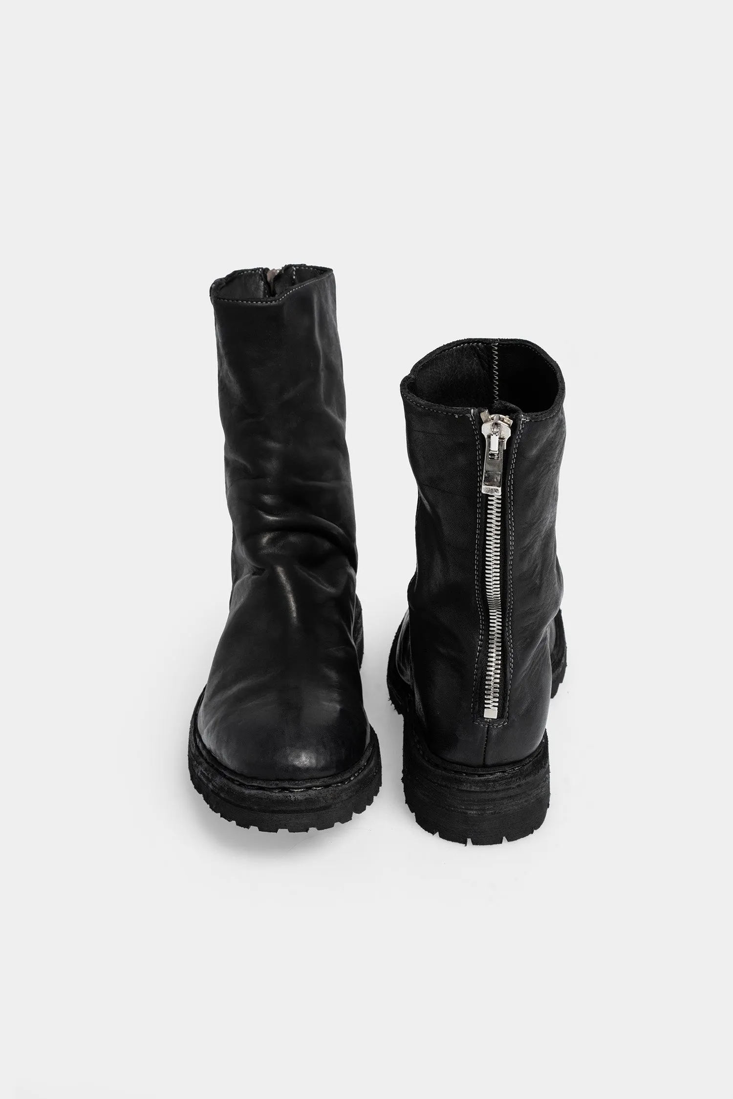 Scar stitch back zip leather boots