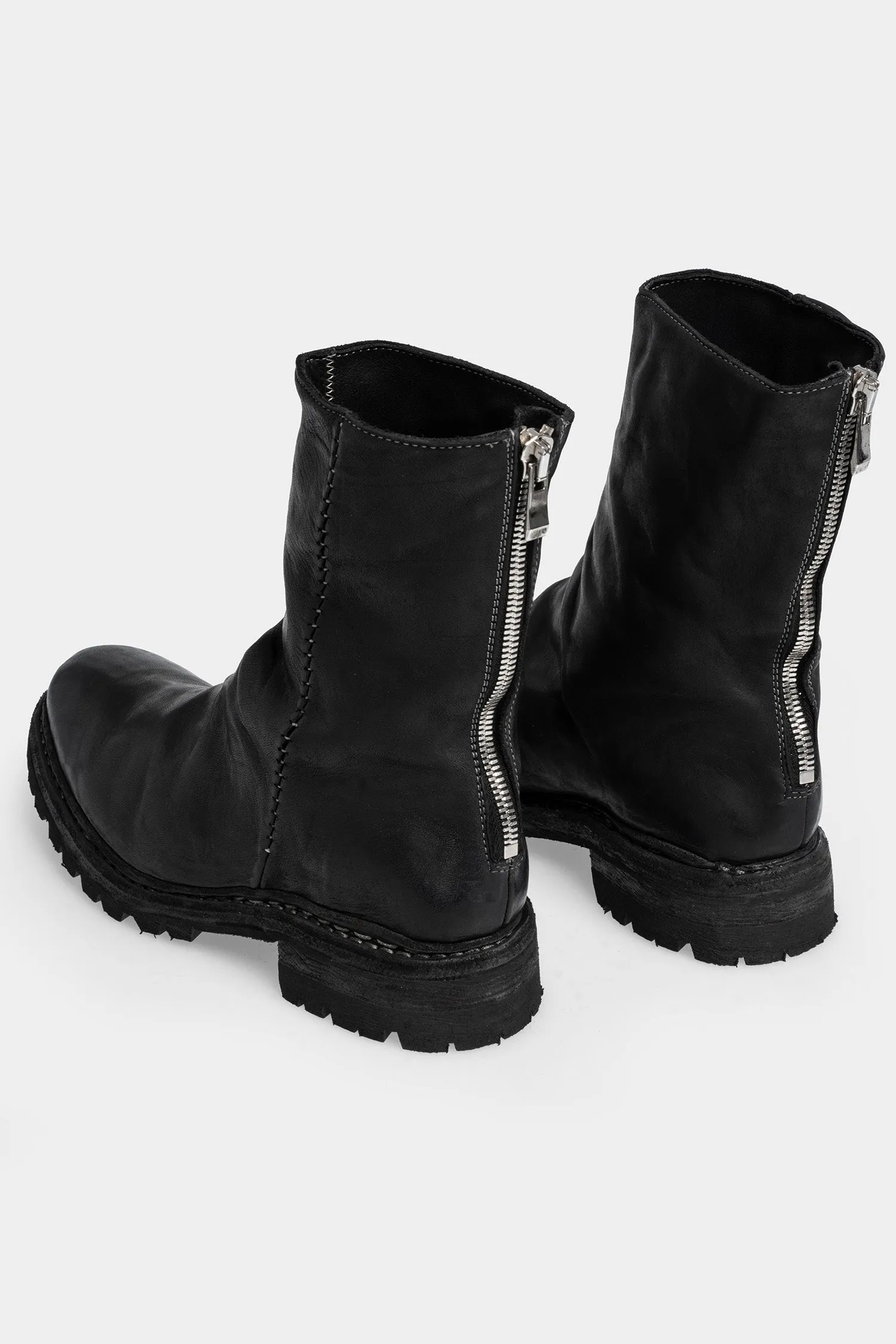 Scar stitch back zip leather boots