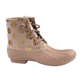 Tan With Flowers PU Leather and PVC Water Resistant Boots