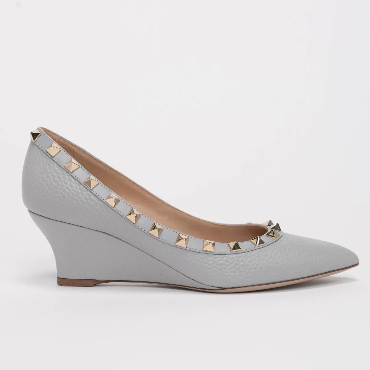 Valentino Grey Pebbled Leather Rockstud Wedges 35