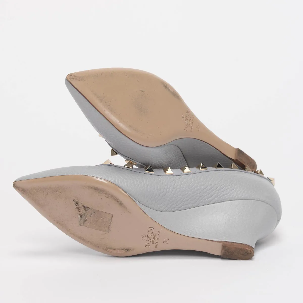 Valentino Grey Pebbled Leather Rockstud Wedges 35