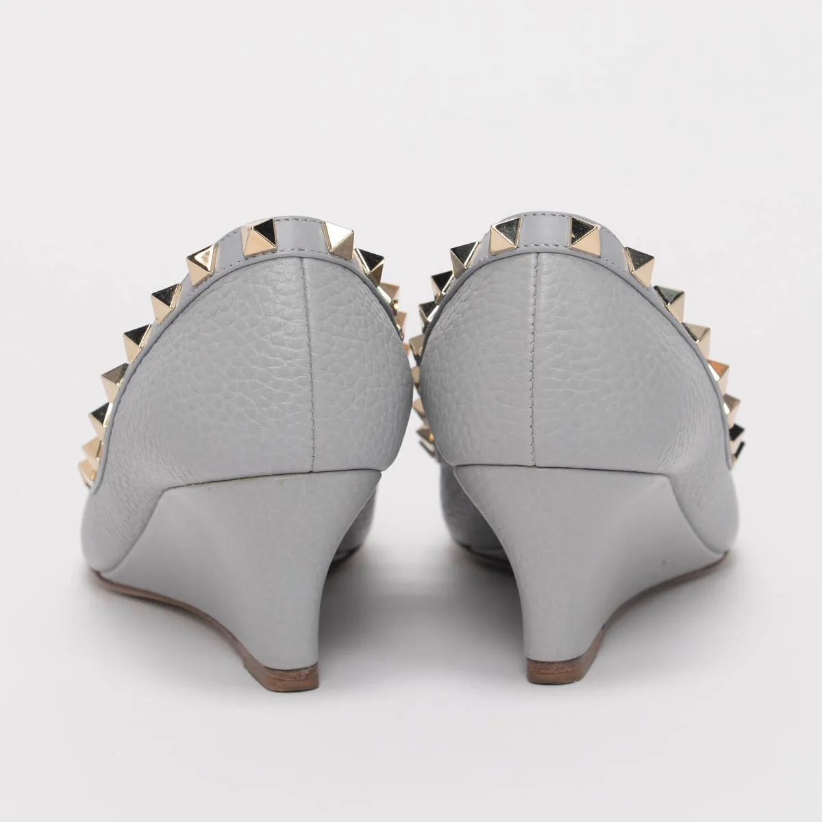 Valentino Grey Pebbled Leather Rockstud Wedges 35