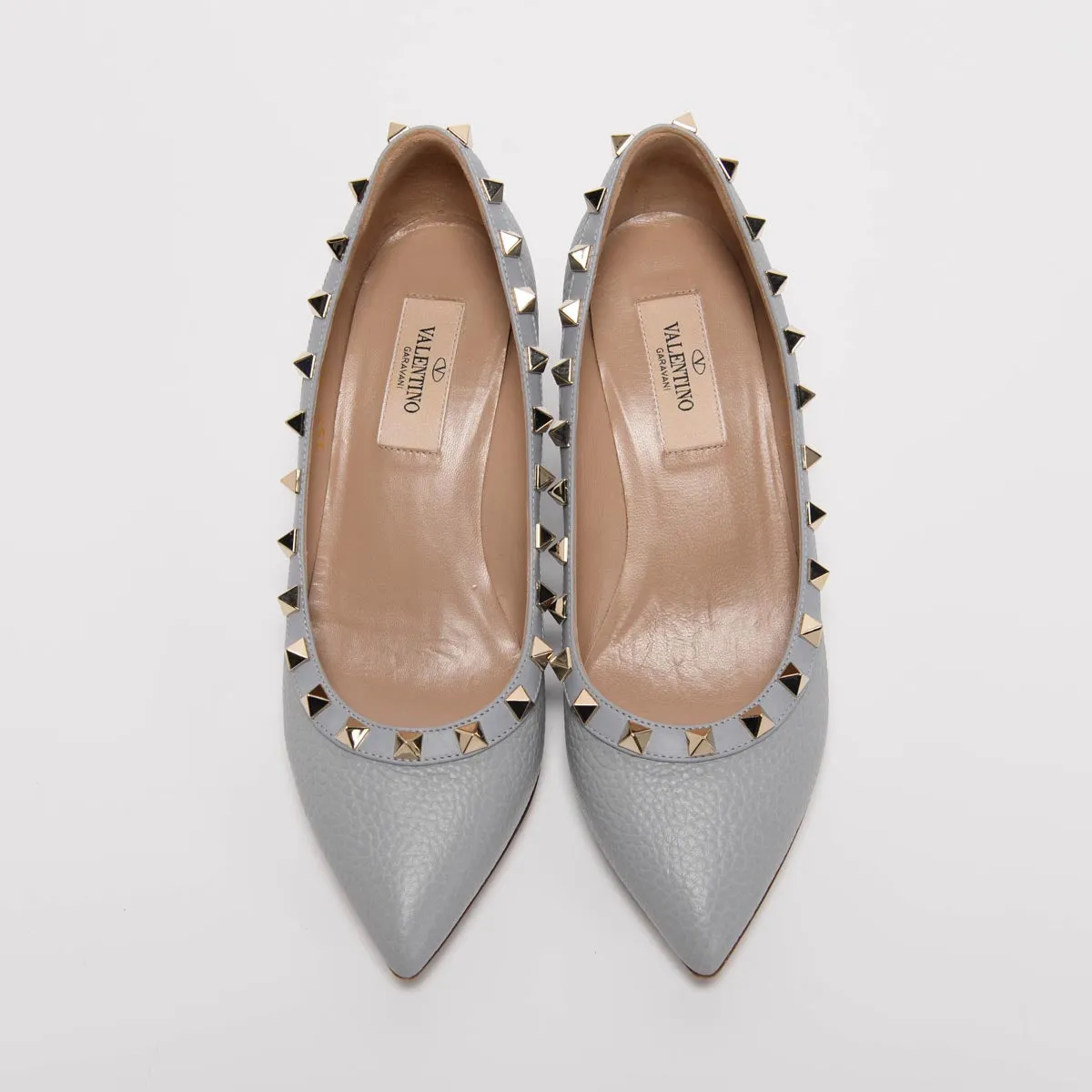 Valentino Grey Pebbled Leather Rockstud Wedges 35