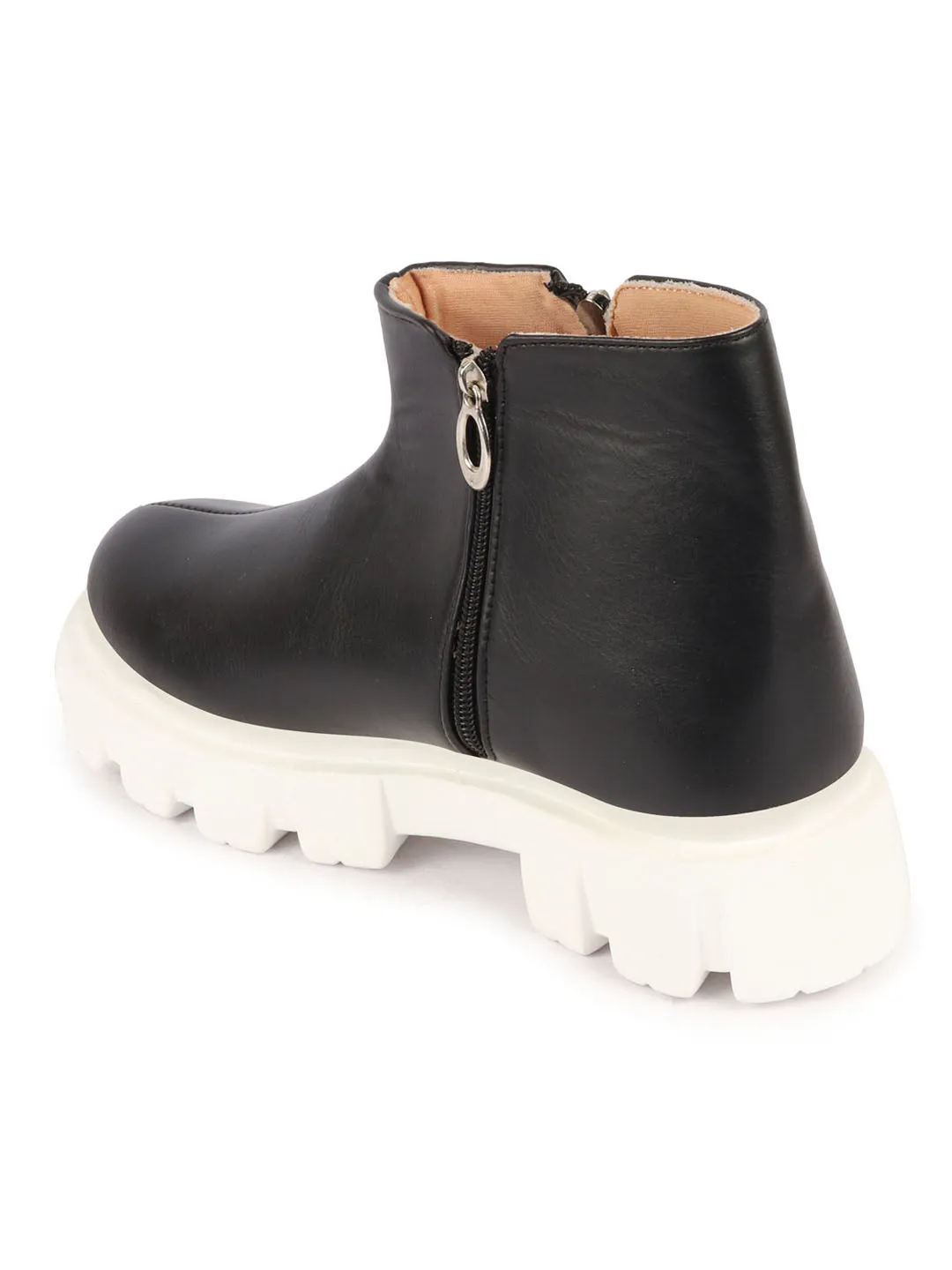 Women Black Outdoor High Top Chunky Side Zipper Office Work Boots