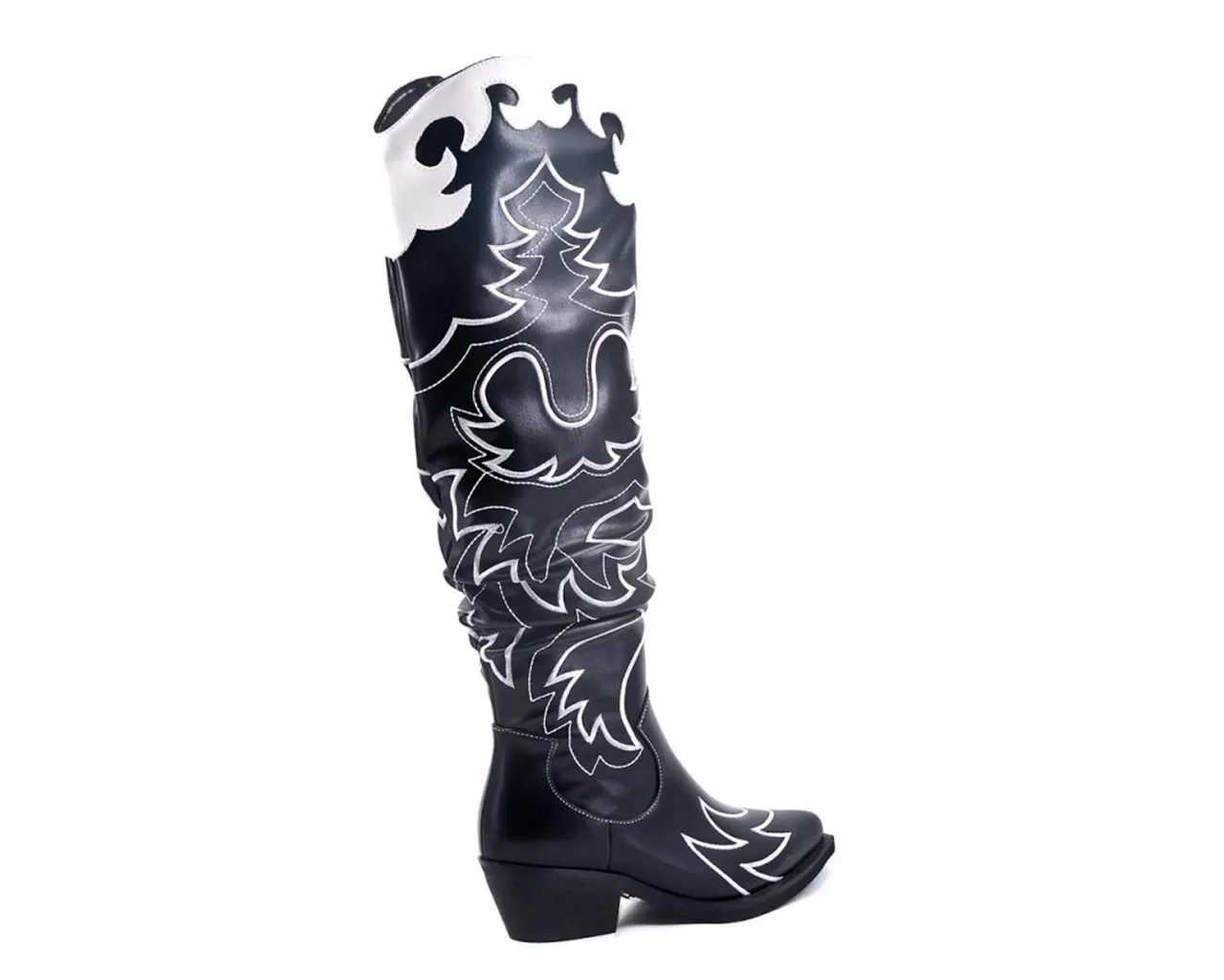 Women's B9012 Faux Leather Embroidered Cowboy Boots Black