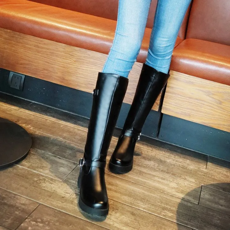 Women's Buckles Belts Mid Calf Boots