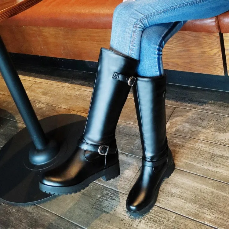 Women's Buckles Belts Mid Calf Boots