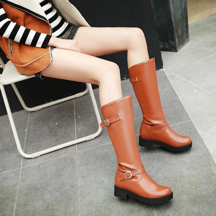 Women's Buckles Belts Mid Calf Boots