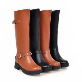 Women's Buckles Belts Mid Calf Boots