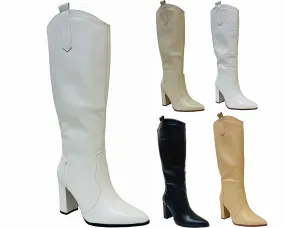 Women's Faux Leather Knee High Block Heel Boots