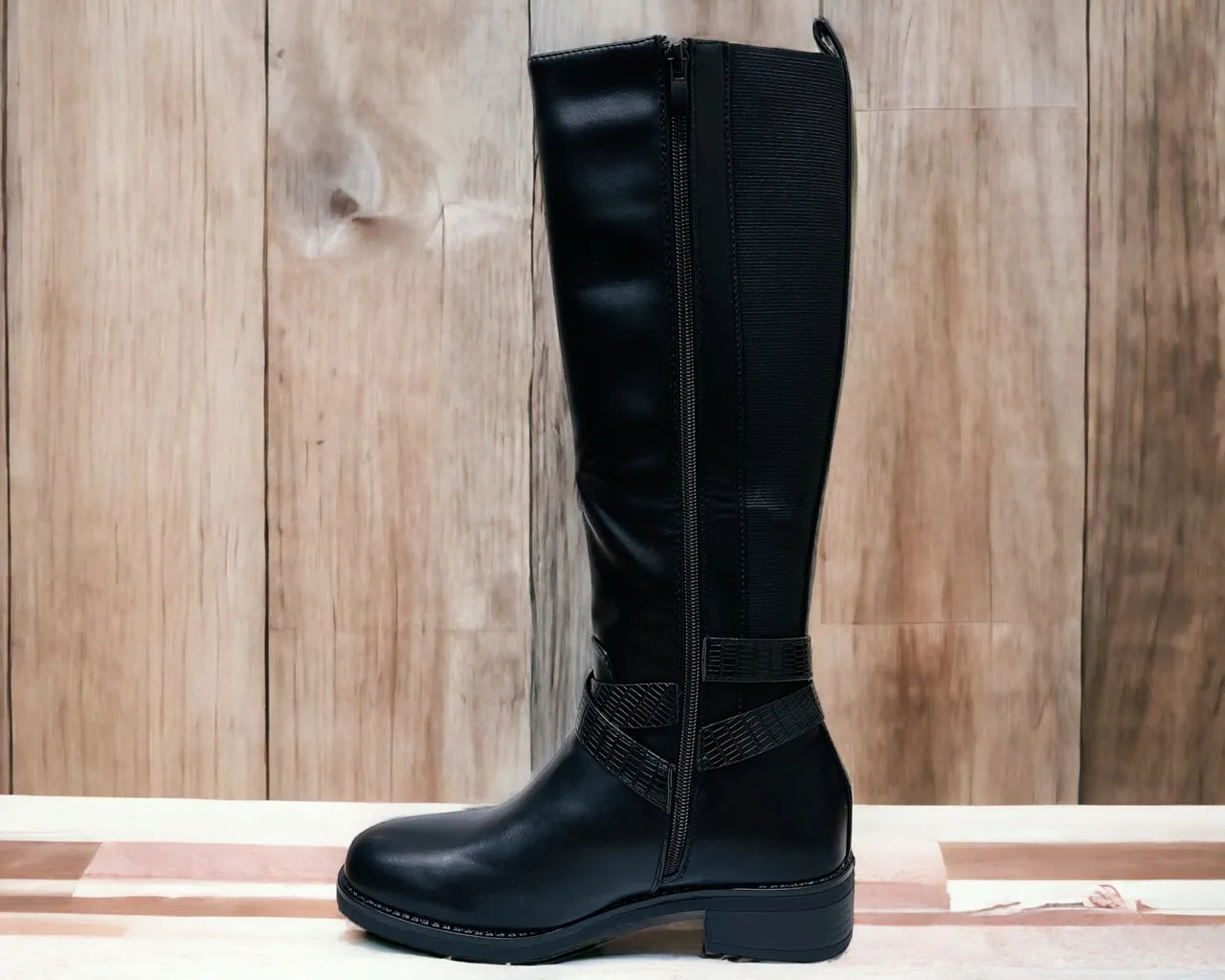 Women's Faux Leather Knee High Flat Sole Boots