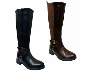 Women's Faux Leather Knee High Flat Sole Boots