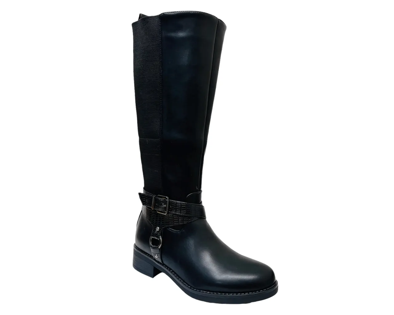 Women's Faux Leather Knee High Flat Sole Boots