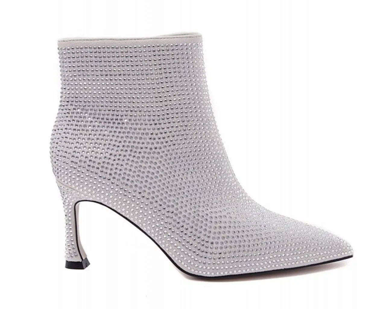 Women's Ideal Shoes 3671 Crystals Ankle Boots Silver