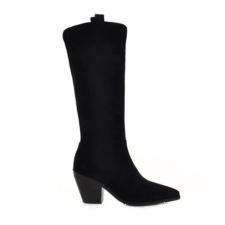 Women's Pointed Toe Beveled Heel Knee-High Boots