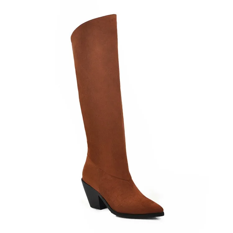 Women's Pointed Toe Beveled Heel Knee-High Boots