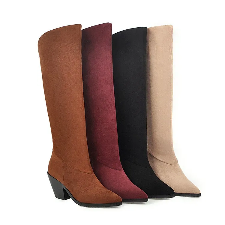 Women's Pointed Toe Beveled Heel Knee-High Boots