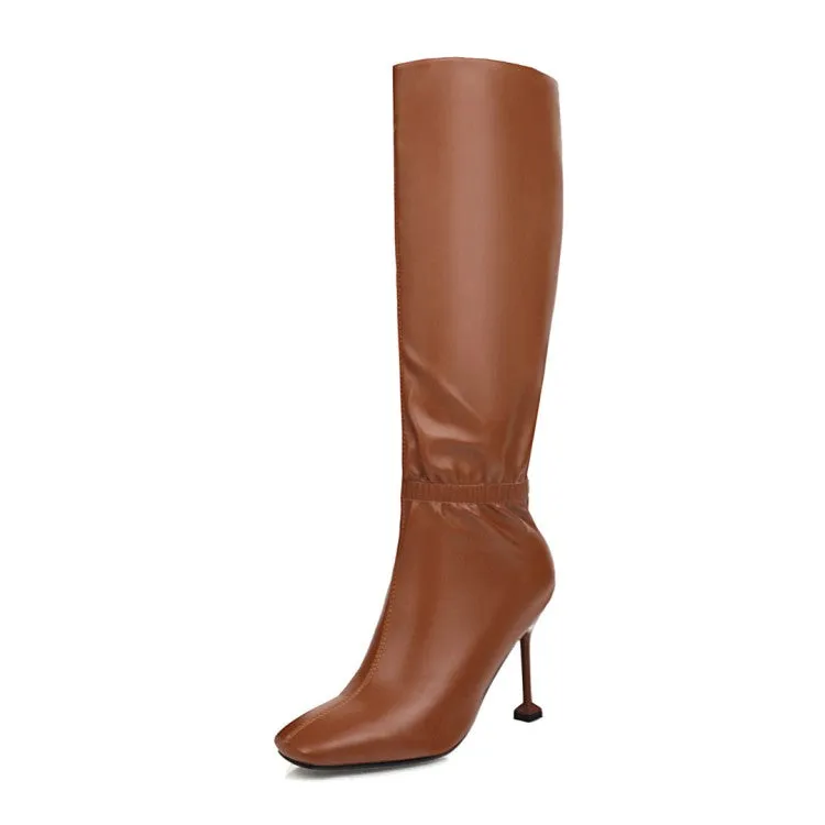 Women's Square Toe Slouch Spool Heel Stiletto Heel Knee-High Boots